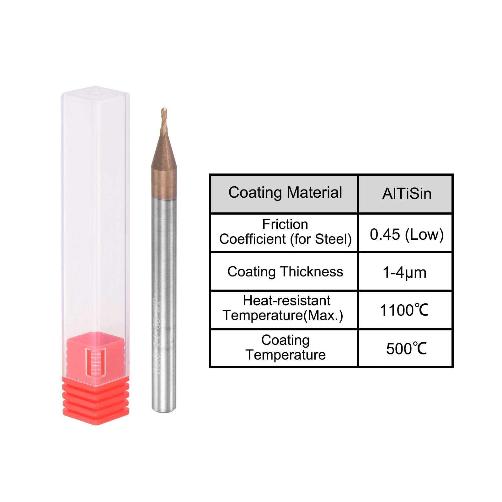 sourcing map Bille Nez Fraise à Queue 0.5mm Pointe Rayon Solide Carbure AlTiSin Revêtu CNC Routeur Bits 2 Cannelure Spirale Fraisage Fraise HRC55 avec 4mm Queue 50mm Longueur