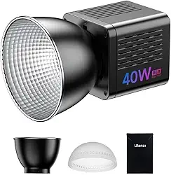 ULANZI 40W Pro RGB Luz de Vídeo LED Portátil, Bateria Interna de 3400mAh, Iluminação Contínua COB Mini Metálica Ajustável (2500K-6500K) para Vídeo e Fotografia, Observação: sem adaptador de energia CC