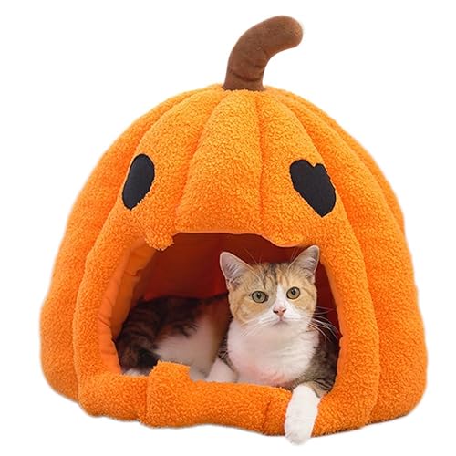 Cute Pumpkin Cat Bed for Indoor Cats Cat House Tent with Removable Washable Cushioned Pillow (20 Inch) - 20 Inch