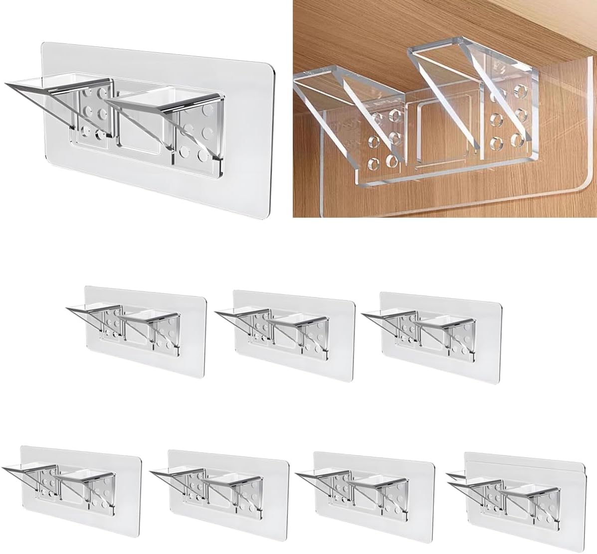 12PCS Shelf Brackets Clear Plastic Adhesive Shelf Support Pegs Thickened Punch Free Shelf Peg for Kitchen Bookshelves Book Closet Cabinet