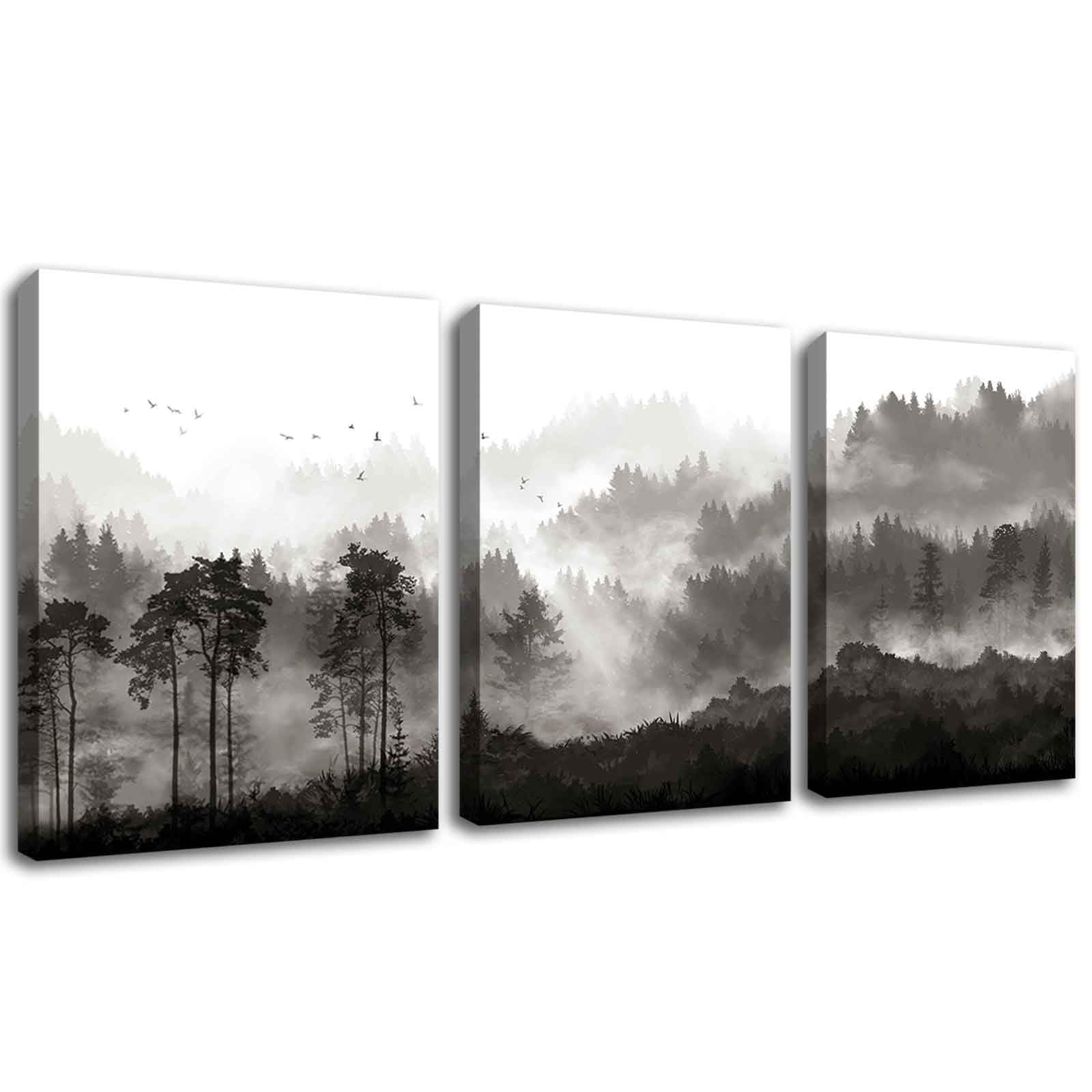 YJYart Bathroom Art Wall Decor Misty Forest Pictures Home Wall Decor for Bedroom Kitchen Office Modern Artwork 12"x 16" x 3 Piece