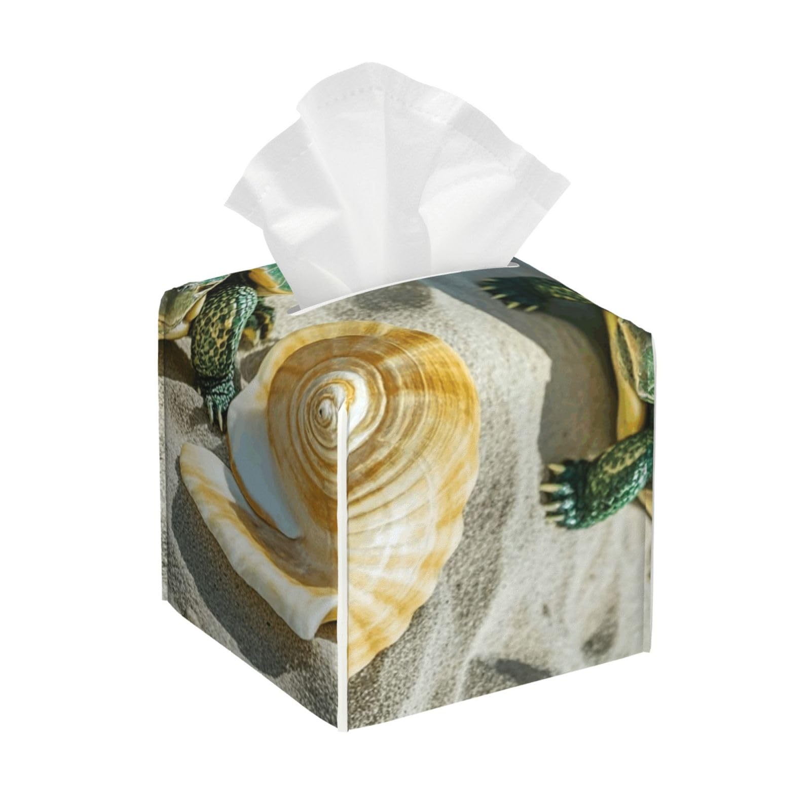 Pu Leather Cube Tissue Box Holders Modern Waterproof Square Tissue Box Cover Two Turtles and Shells Facial Paper Holder for Bathroom Kitchen Nightstand Office Home Decor