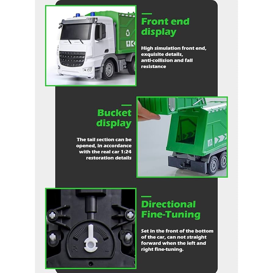 Amazon.co.jp: ライト付き1/24 RCごみ収集車のおもちゃ、6
