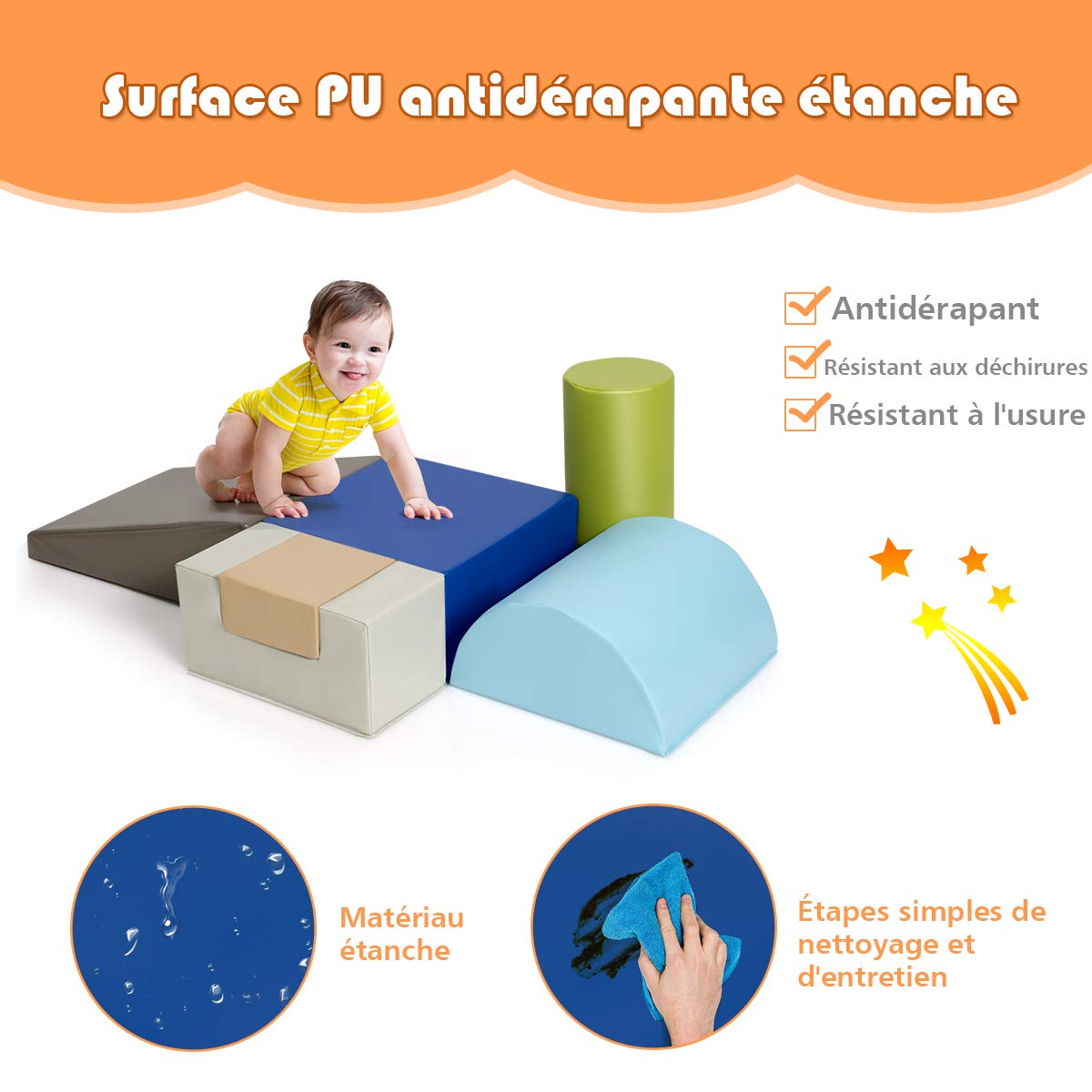 COSTWAY 6PCS Blocs de Construction en Mousse Fait en PU+EPE Colorée Jouets Educatifs pour Dvelopper Les Cpacités Mtrices des Enfants d'Âge Préscolaire, Bébés (Citron Vert)