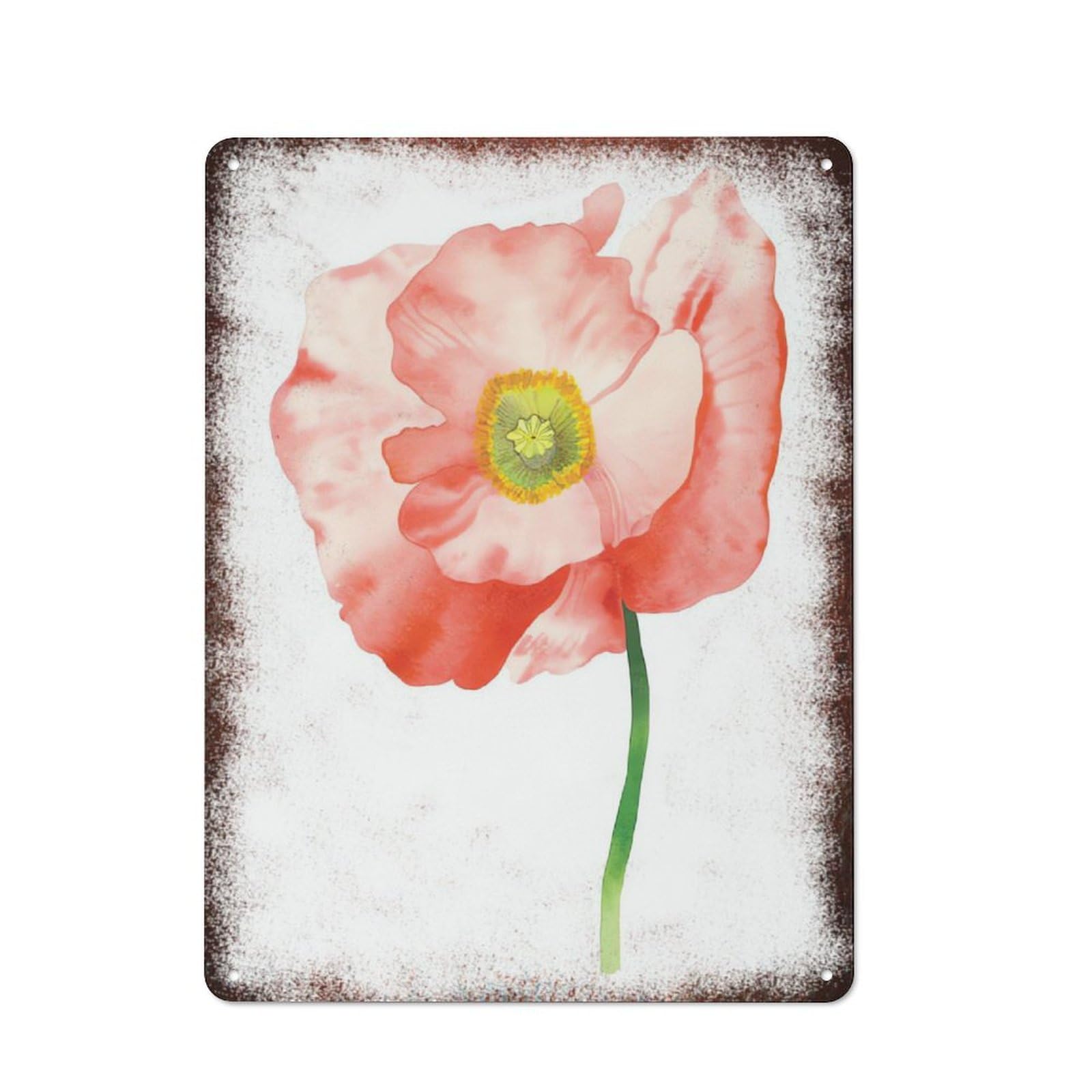 peiyeety Metal Tin Sign Vintage Watercolor Poppy Flower Art, Minimalist Botanical Home Accent, Durable Rustic Plaque for Bedroom, Living Room, Office,12x16 Inch