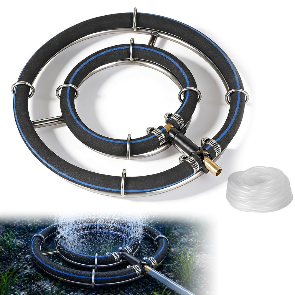 CEWROM Aireador de estanque, anillo de aireación de 25 cm de diámetro, anillo de ventilación 2 en 1, diámetro de tubo de 8 mm, aireador de estanque con manguera de 9 mm de diámetro, anillo de