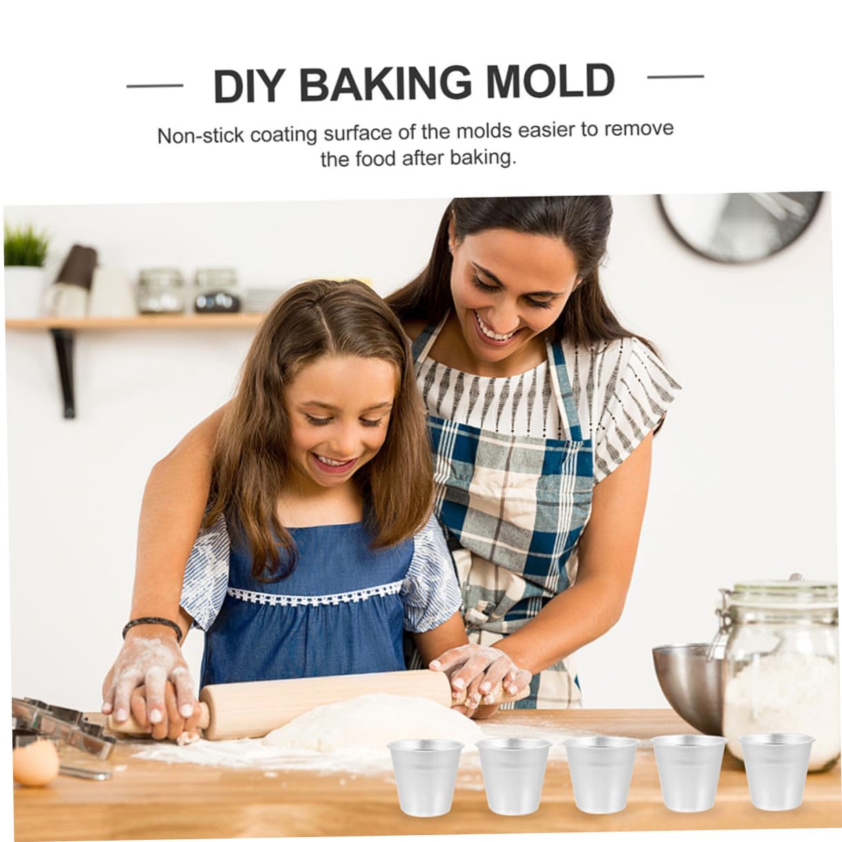 Moldes para Hornear de Aluminio Mediano Antideslizante para Postres, Tazas de Repostería Seguras y Reutilizables para Mousse y Pudín, Juego de 12 Piezas para Horno Doméstico