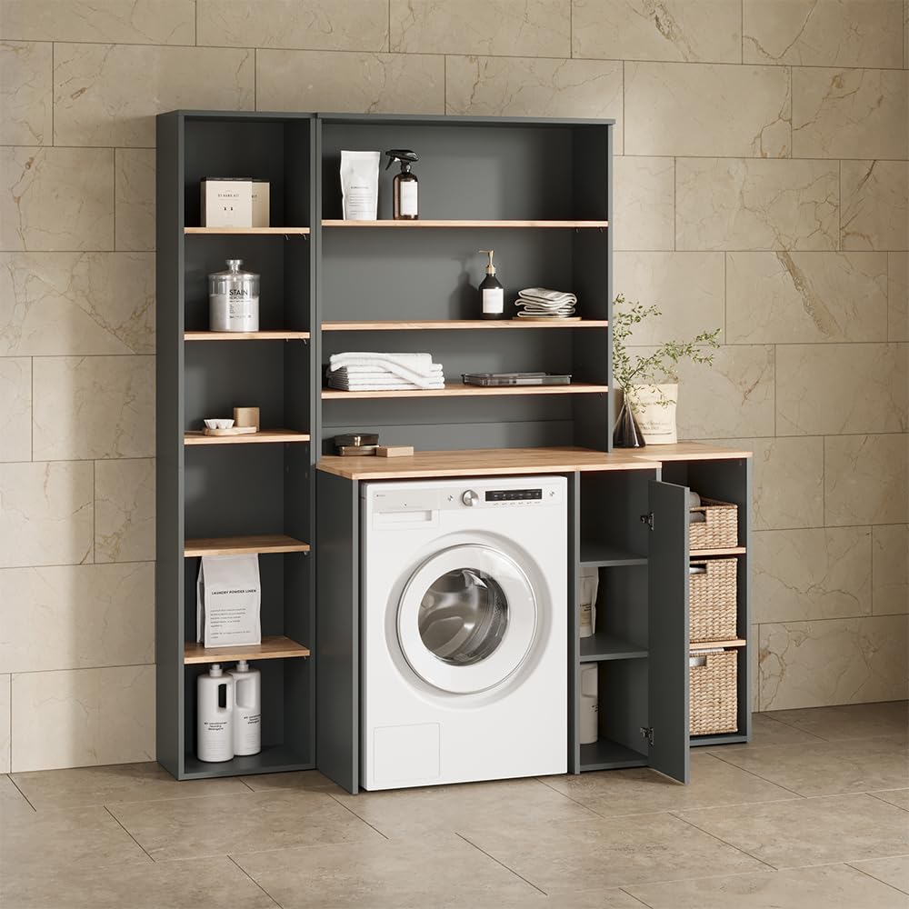 Livinity Mobiletto per lavatrice Paolina Antracite/Rovere 93.6x88.2 cm | con scomparti e porta