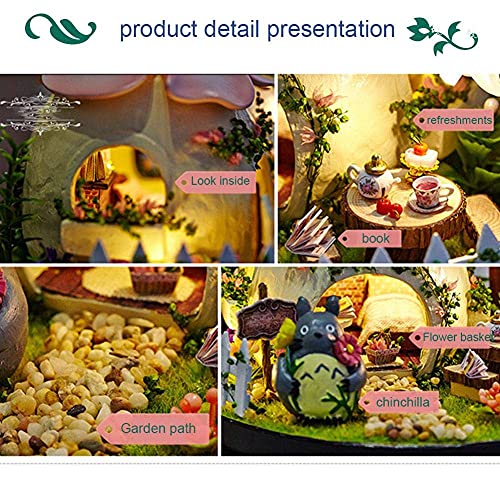 3D-Holzpuppenhaus Mit Staubschutz Miniatur-Garten-Puppenhaus-Gebäudemodell Mit Möbeln Und Led-Licht Für Kinder Und… – Bild 7