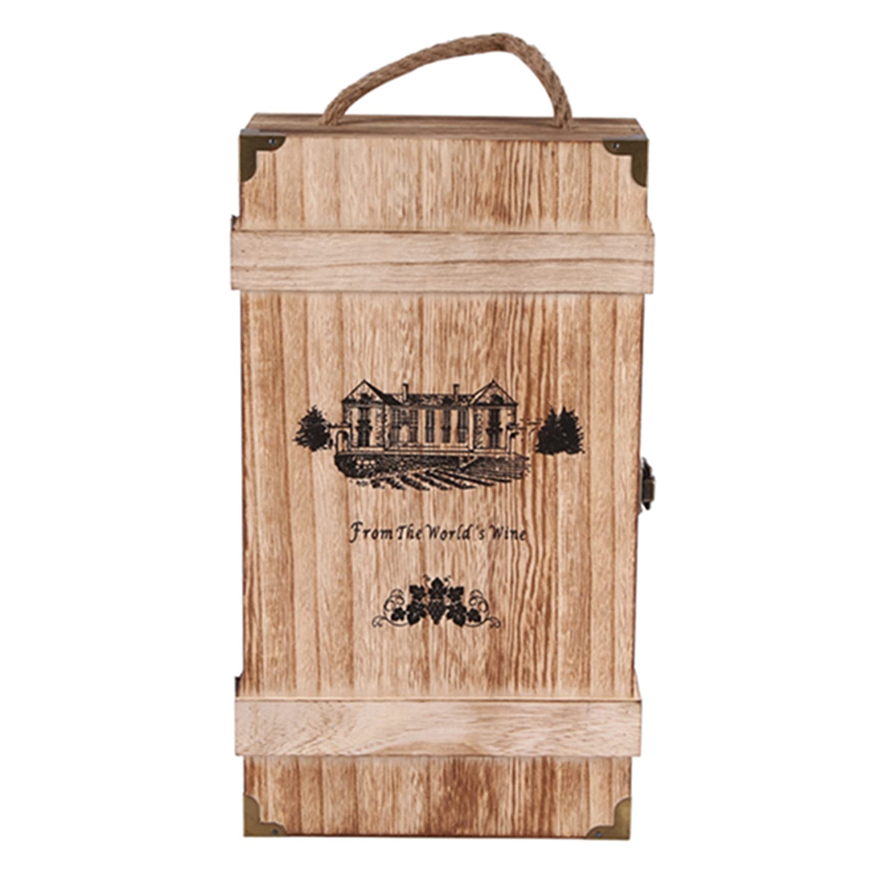 CTRLZS Vintage Wood 2 Red Wine Bottle Box Carrier Crate Case Storage Carrying Display Holder Birthday Party