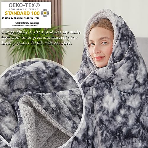 CHOSHOME Sherpa Fleece Throw Blanket- Thick and Warm Blanket for Winter, Soft Fuzzy Plush King Size Comforter for Bed - (90" x 108", Tie Dye Grey)