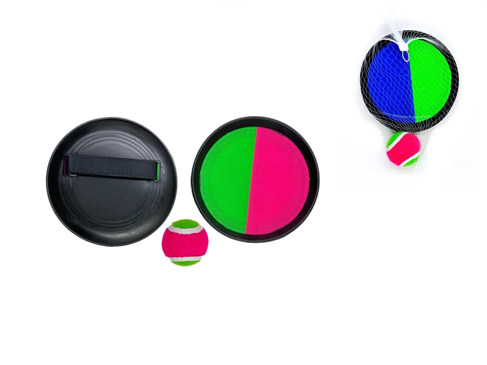 Set di Catch Ball con 2 racchette e palla, dischi da 18,5 cm e palla da 6,5 cm che si attacca, gioco sportivo per spiaggia e attività all'aperto