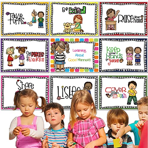Dfzus 9 Classroom Rules Posters Classroom Bulletin Board Decorations Set Good Habits Chart For Kindergarten Preschool Primary School Banner Rules Signs For Centers #TOP5