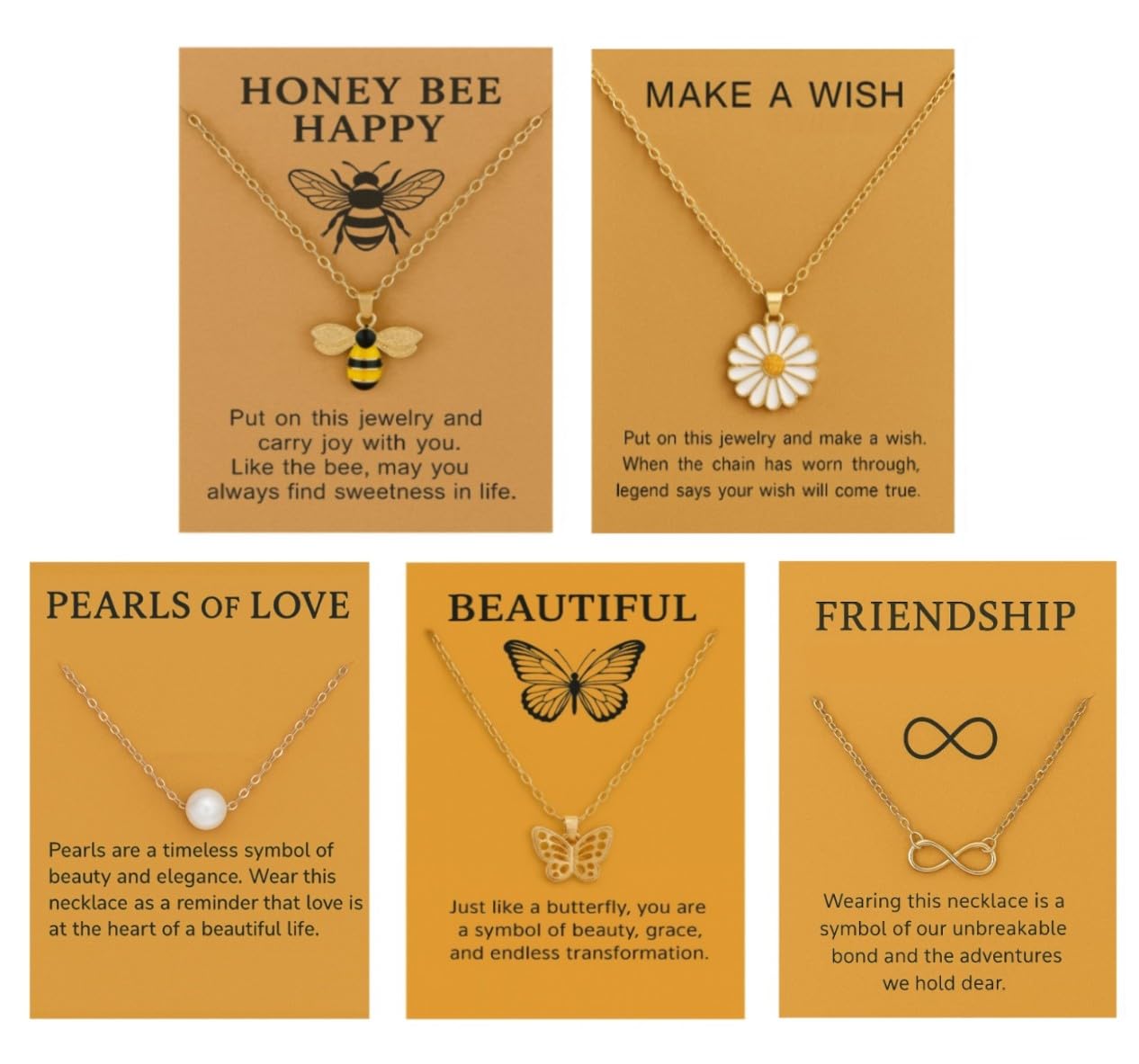 5 Pcs Combo Pendant Necklace Set for Women Stylish Jewellery | Butterfly, Honey Bee, Daisy, Pearl & Infinity Charms | Jewellery for Women | Birthday Gifts & Accessories for Girls