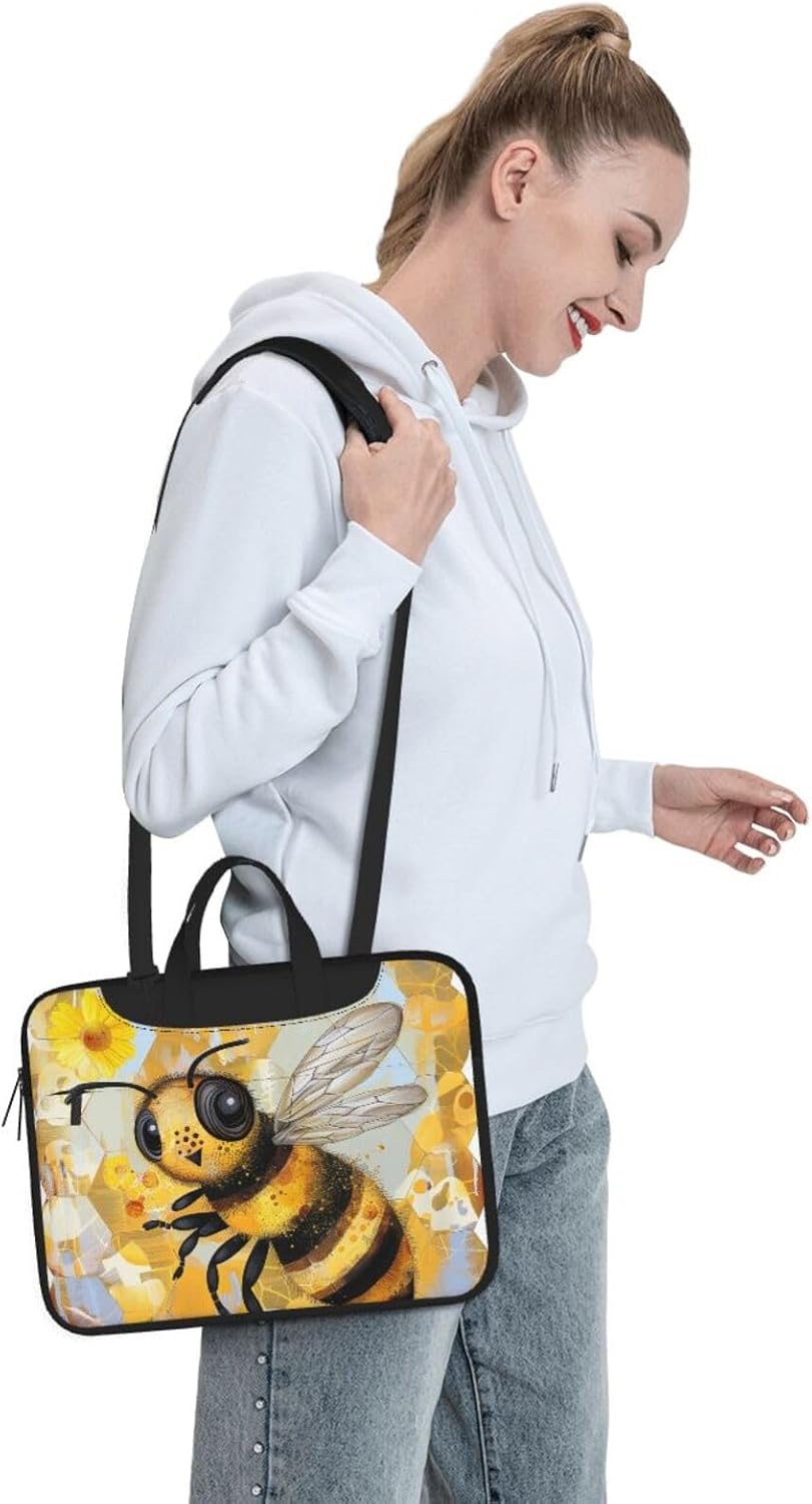Honey Bee Art Printed Laptop Bag, Triple Layer Protection Shockproof Crossbody Laptop Shoulder Bag for Men and Women