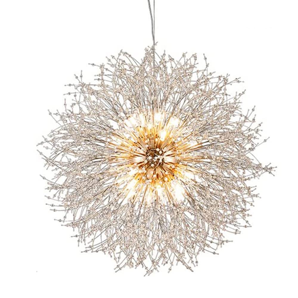 SYAXVOM Luxury Modern Crystal Dandelion Chandelier - Elegant Lighting Fixture for Living Room Dining Bedroom Kitchen (Gold Finish 16+ Bulbs)