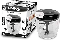 Miniprocessador Manual 900ml Grande 3 Lâminas Inox – Tritura Cebola, Alho, Frutas, Ervas – Compacto e Portátil – Design Minimalista (Vermelho)