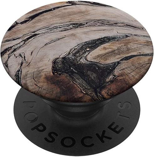 Estómago de madera con corte de grano  PopSockets agarre y soporte para teléfonos y tabletas, Negro