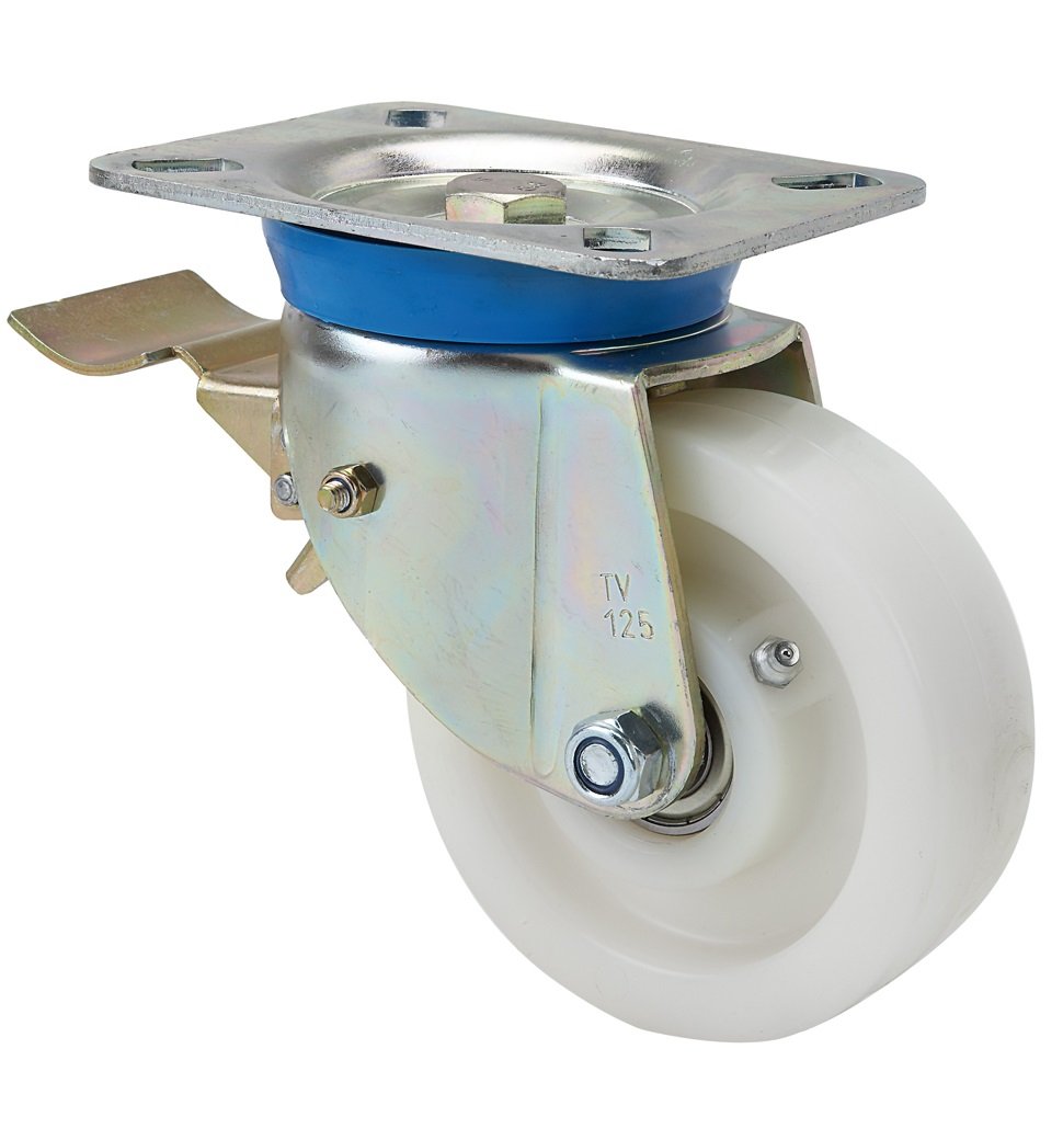 Satz Schwerlastrollen 100 mm TK 1.600 kg Bockrolle Lenkrolle mit Bremse Polyamidrad Kugellager Anschraubplatte