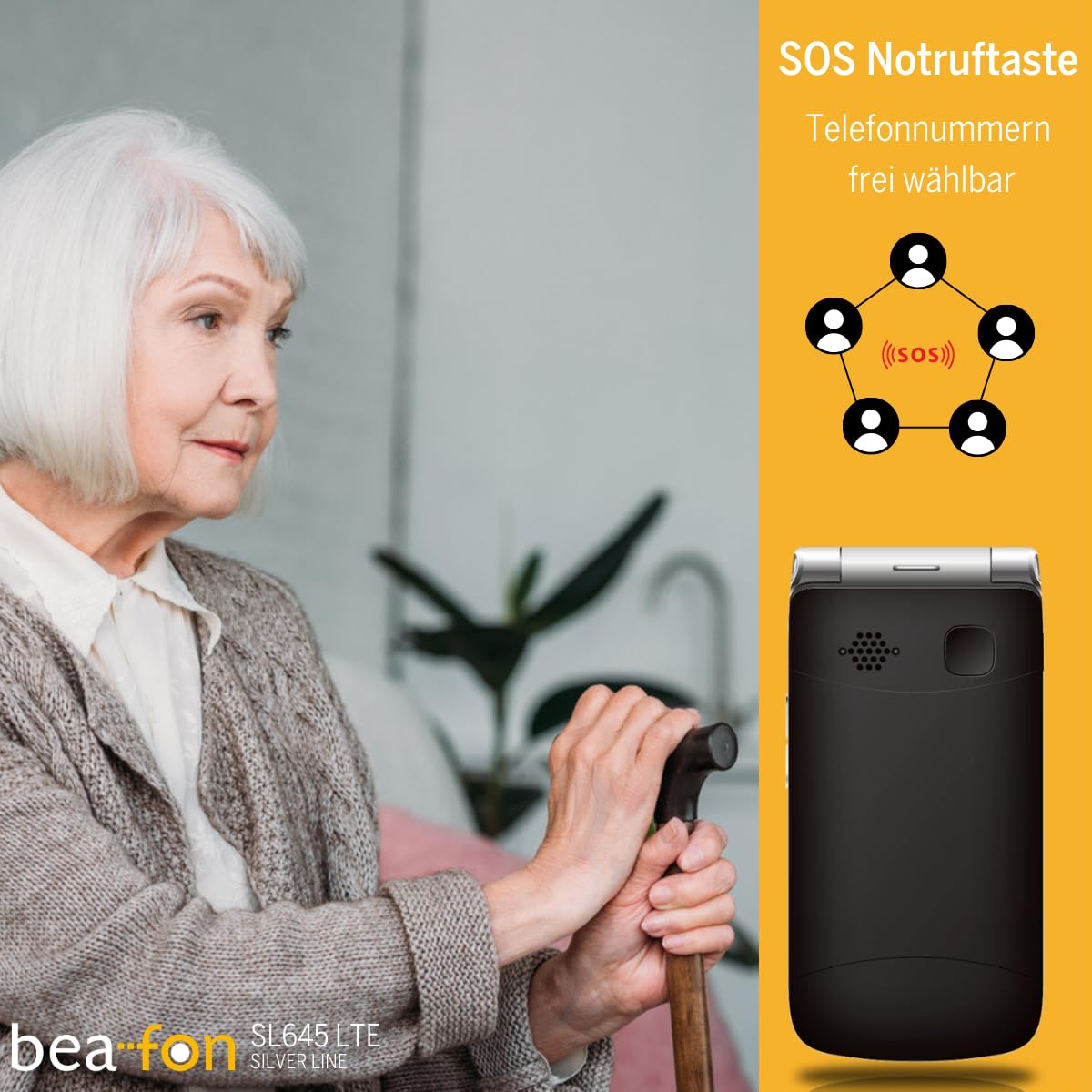 Beafon, SL645, LTE 4G, Silverline, telefono cellulare per anziani SOS chiamata di emergenza, pieghevole, XXL, display interno da 7,11 cm), display esterno a colori da 4,49 cm, fotocamera da 3,0 MP