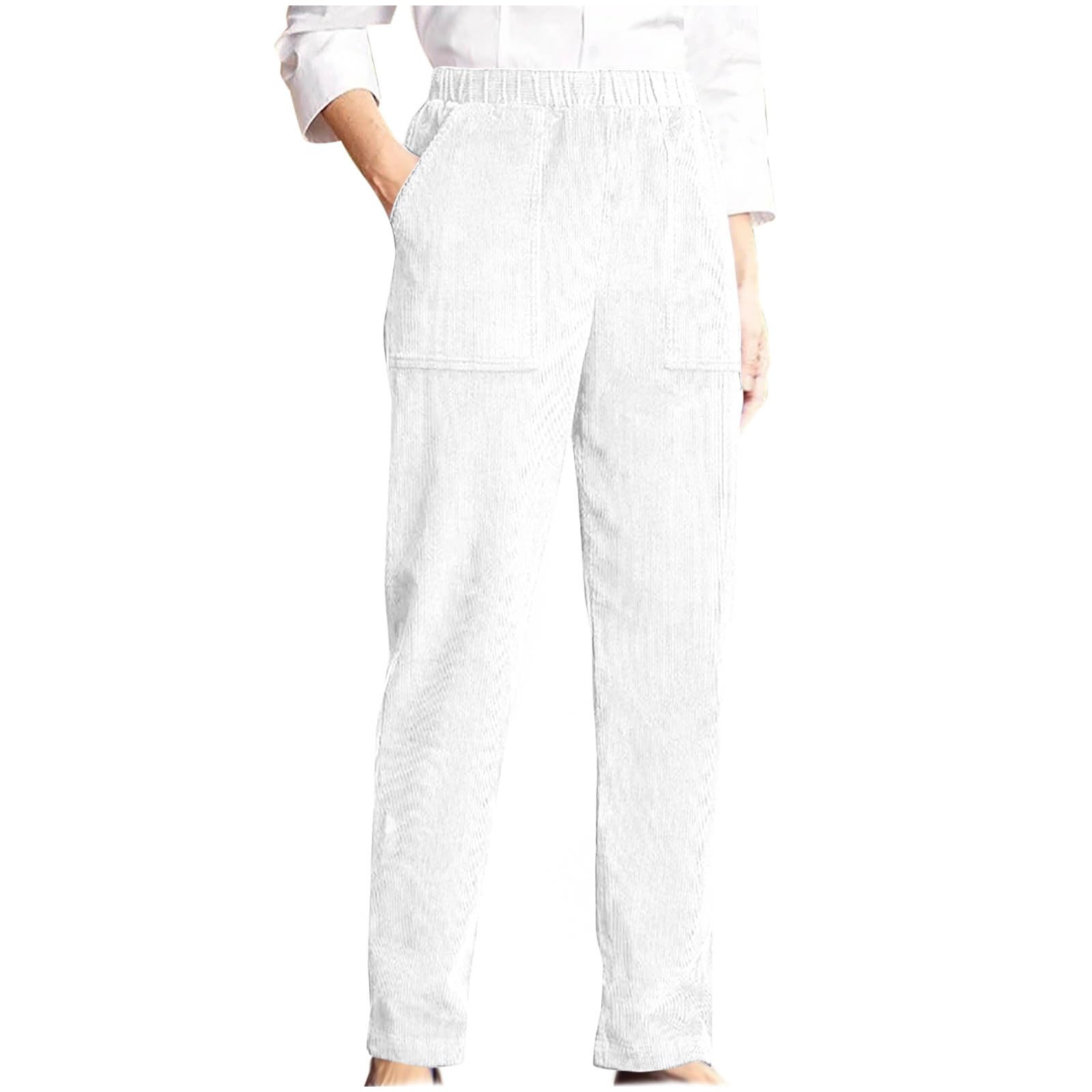 Women Corduroy Pants Trendy Straight Leg Work Pants Casual Cozy Elastic Waist Joggers for Office Business with Pocket