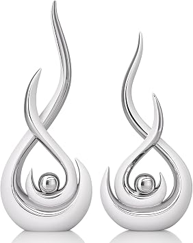 Modern Abstract Art Home Decor Accent,Contemporary Statues Coffee Table Decor for Living Room,Table Centerpieces for Dining Room,Ceramic Sculptures Knick Knacks for TV Stand Show Piece White Silver