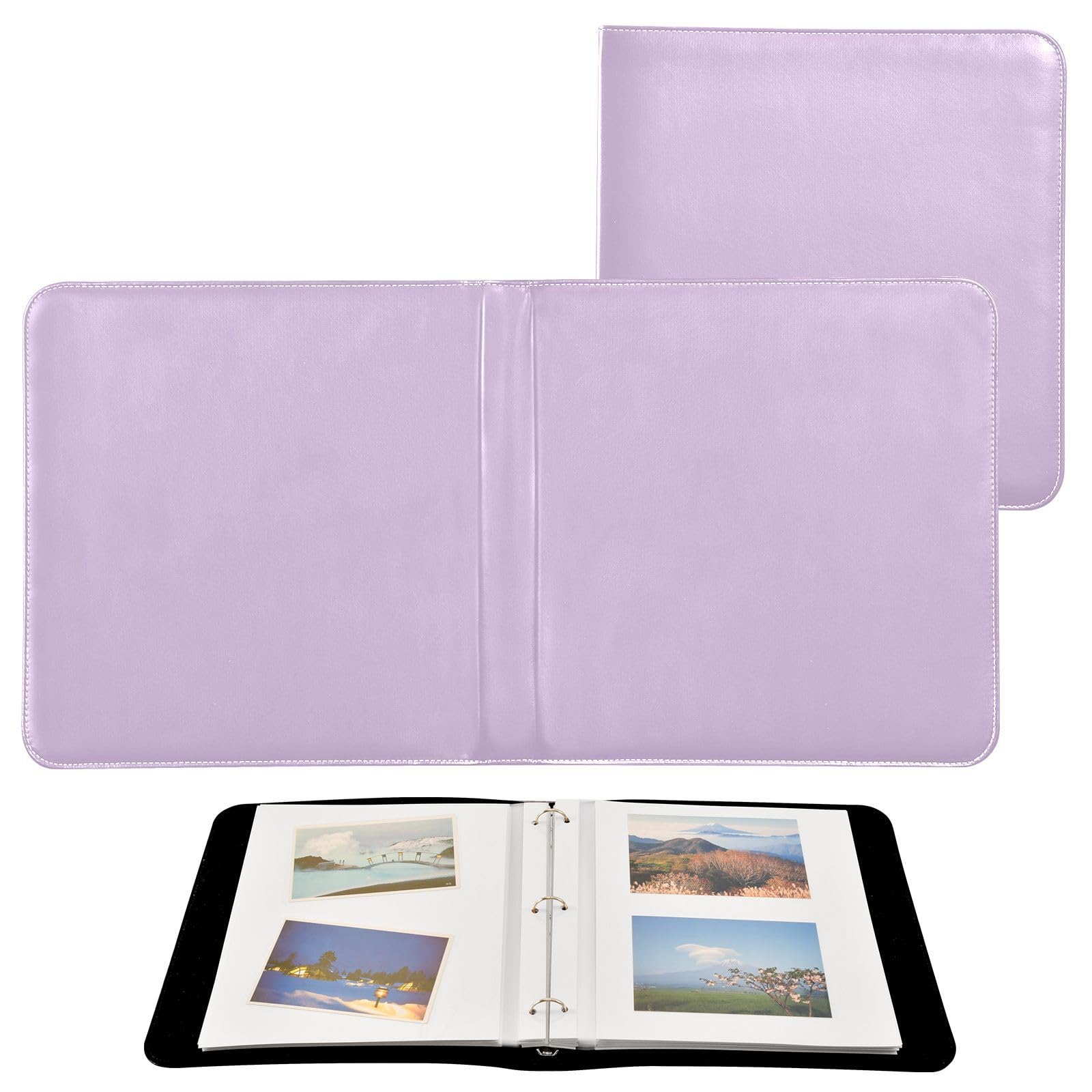 Sinestou Light Purple Photo Album Self Adhesive Scrapbook Album for 4x6 6x8 Pictures DIY Photo Book 40 Pages Leather Cover Scrapbook Photo Albums for Anniversary Travel Family
