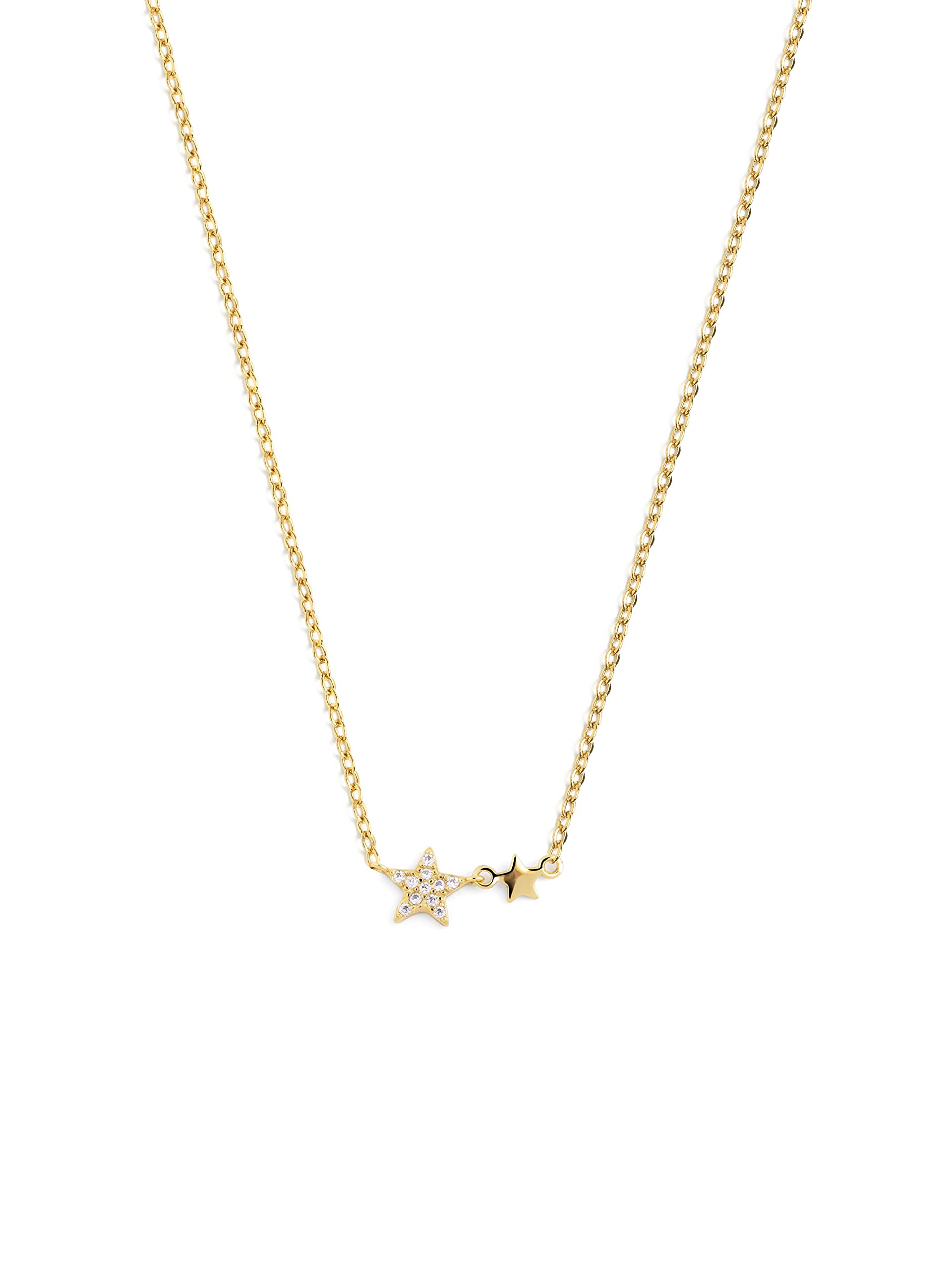 SINGULARU Collar Duo Stars - Colgante en Plata de Ley 925 con Acabado Baño de Oro de 18 Kt. - Cadena de Talla Unica - Joyas para Mujer - Varios Acabados