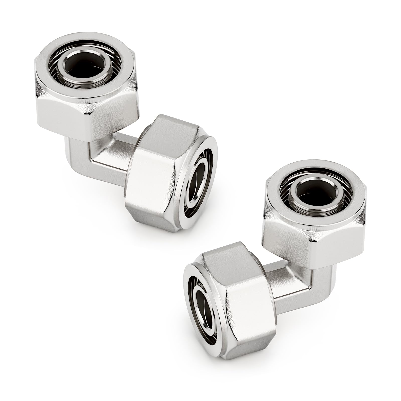 GASHER 2 piezas Codo 90° igual diámetro chapado en latón 1620, accesorio angular para tubería aluminio plástico, unión fontanería para agua y calefacción