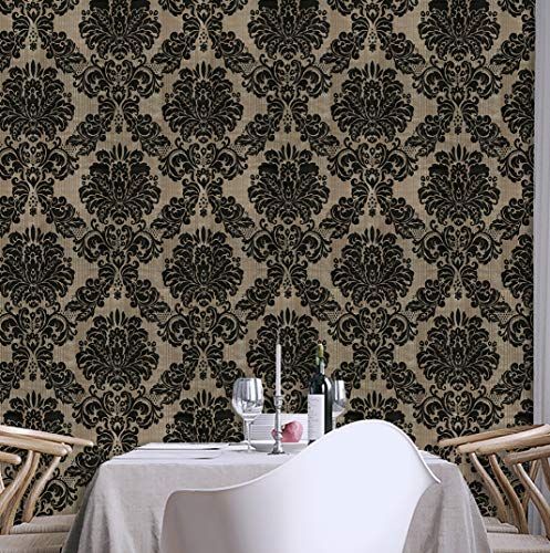 Jlhouse Vinyl Victorian Damask Wallpaper Stick And Peel - Self Adhesive Wallpaper Brown/Black Removable Paper For Bedroom Living Room Walls -17.7Inch X 118Inch/Roll #TOP3