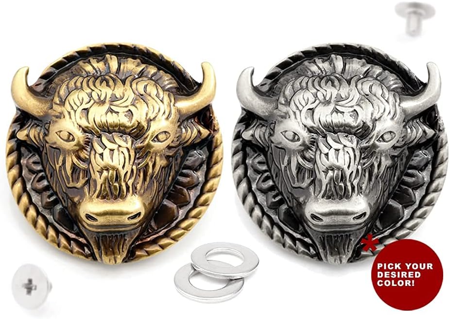 CRAFTMEMORE 1 Inch Buffalo Concho Bison Bull Screw Back Concho Gaur Rodeo Indian Cowboy Leathercraft Embellishment CHS46 (Bronze)