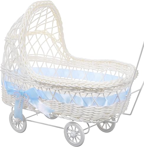 Gadpiparty Ratán Baby Boy Shower Candy Boxes Woven Flower Basket Baby Stroller Shape Wedding Favor Basket Christmas Birthday Treat Box Bautismo