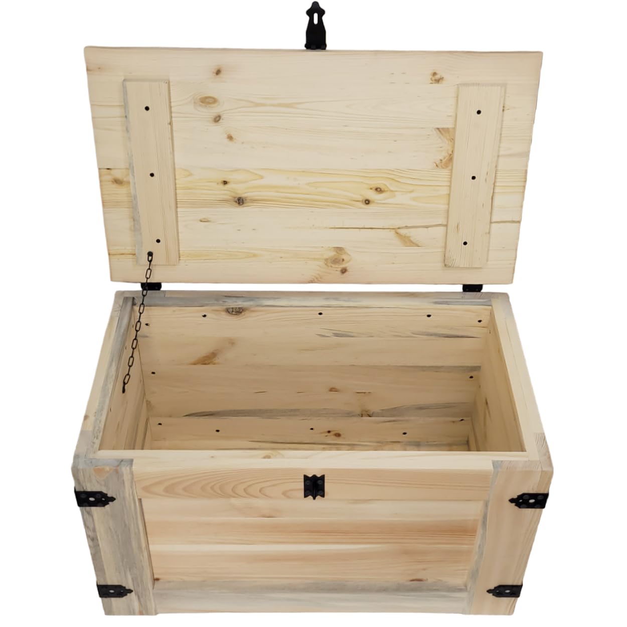weeco Holzkiste mit Rädern 80x45x45cm, Hölzerne Truhe unbemalt rohes Holz Malen Sie die Kisten in einer beliebigen Farbe, Beistelltisch im Vintage-Shabby-Chic-Stil, aufklappbare Platte und Stauraum