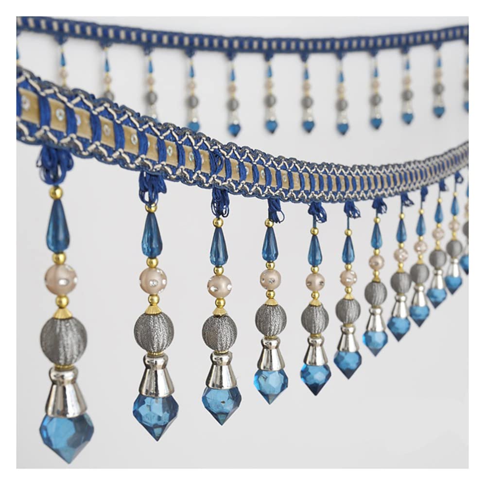 Bordure à franges en perles de cristal et rubans en dentelle à suspendre pour couture, accessoires de costume, bleu
