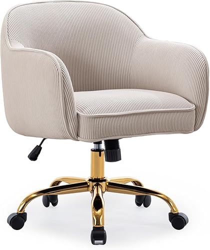 Miniatura 7 de Silla de escritorio para oficina en casa con brazos, ruedas doradas, moderna silla tapizada de terciopelo, silla de computadora con respaldo medio,