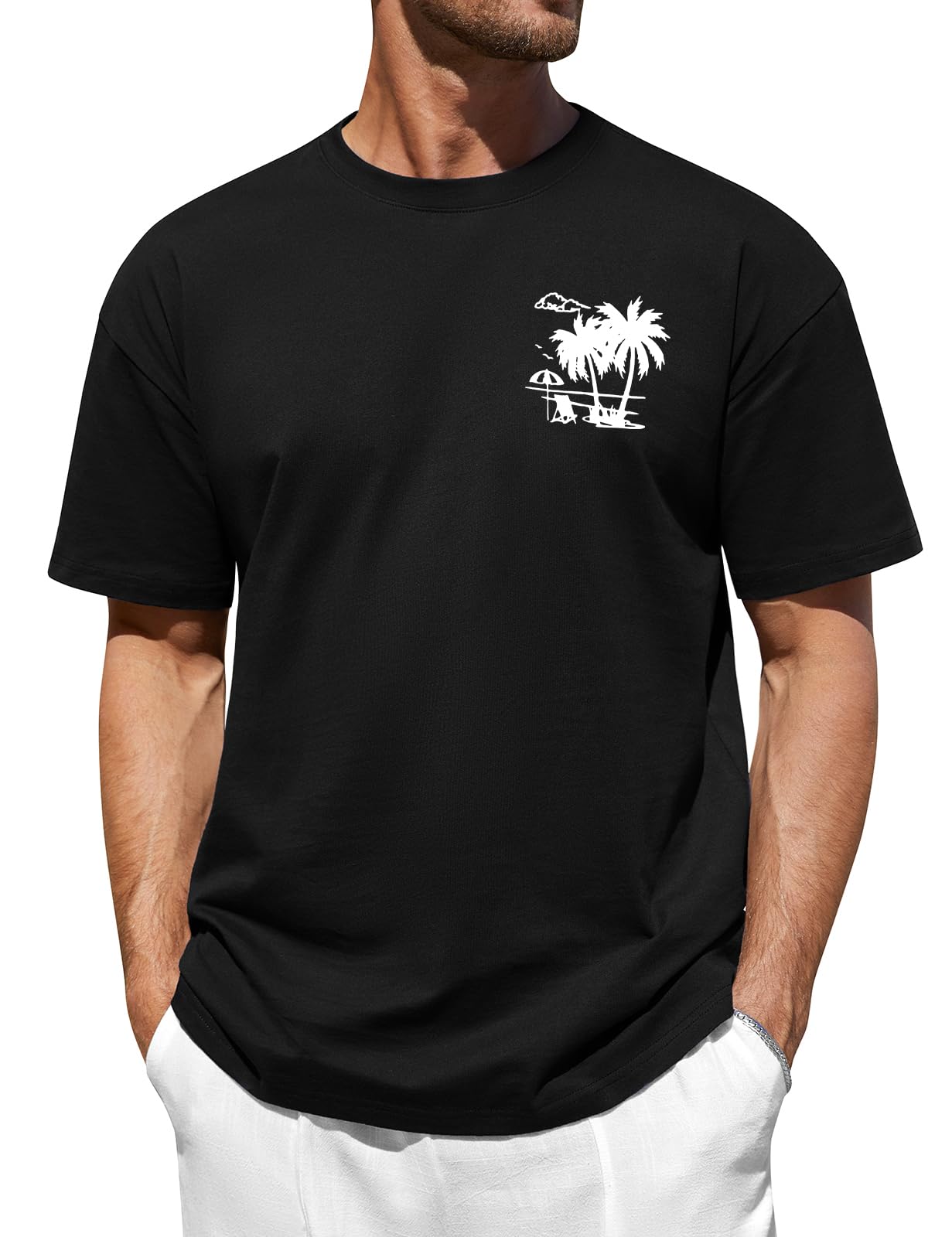 heekpek Tshirt Herren Sommer Oversize Baumwolle T-Shirts für Herren Männer Basic Classic T Shirt Rundhals Kurzarm Print Top