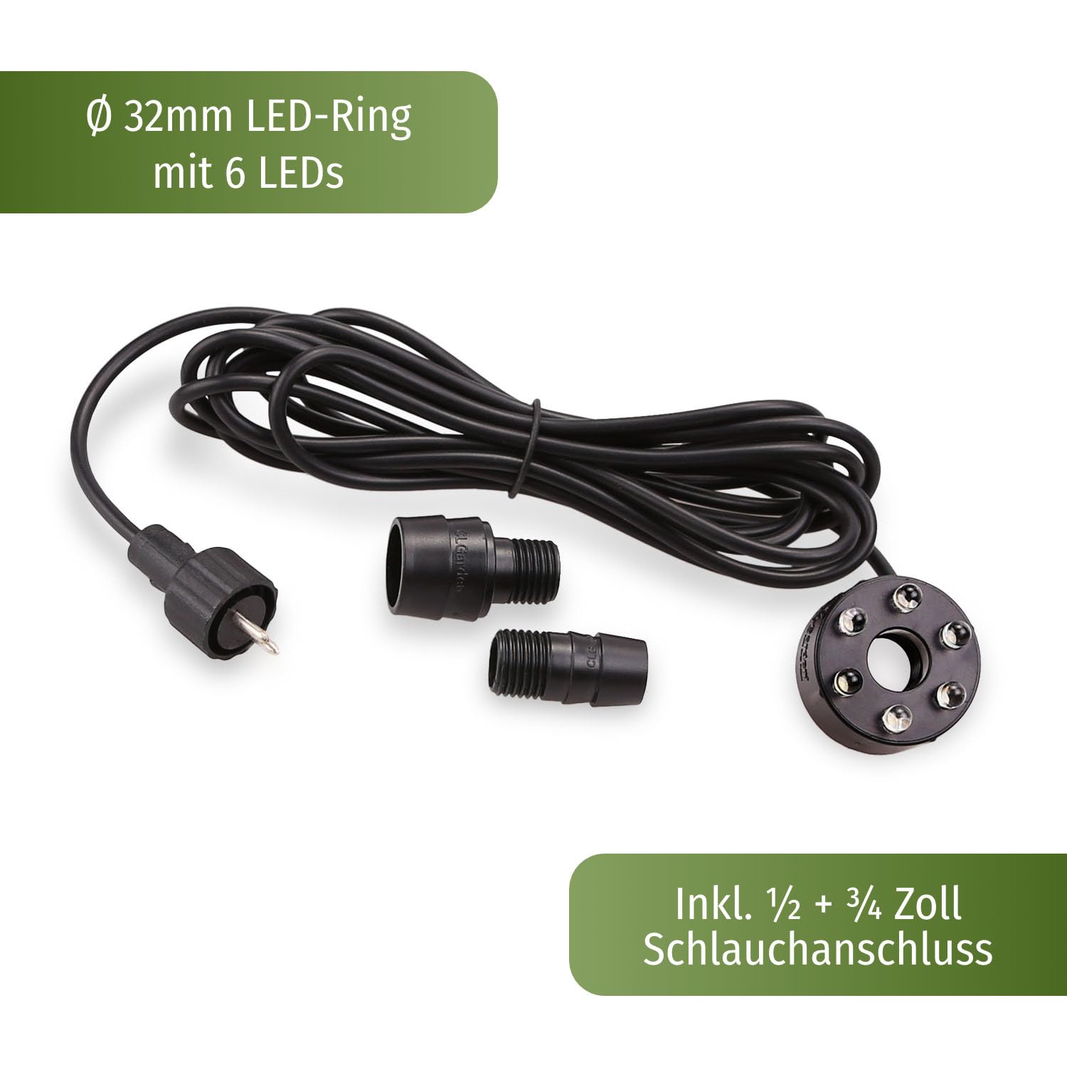 CLGarden Springbrunnen Pumpe SP3-L mit 3x Beleuchtungen warmweiß Lichtsensor 1300 Liter Wasserspiel Dämmerungssensor Pumpe mit LED