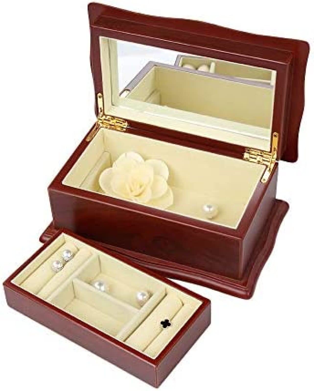 Joyero De Madera para Relojes, Anillos, Pulseras, Collares, Gemelos, Joyero Pequeño con Espejo, Joyero Único, Joyero, Contenedor, Caja De Regalo para Mujeres Y Hombres, Joyero