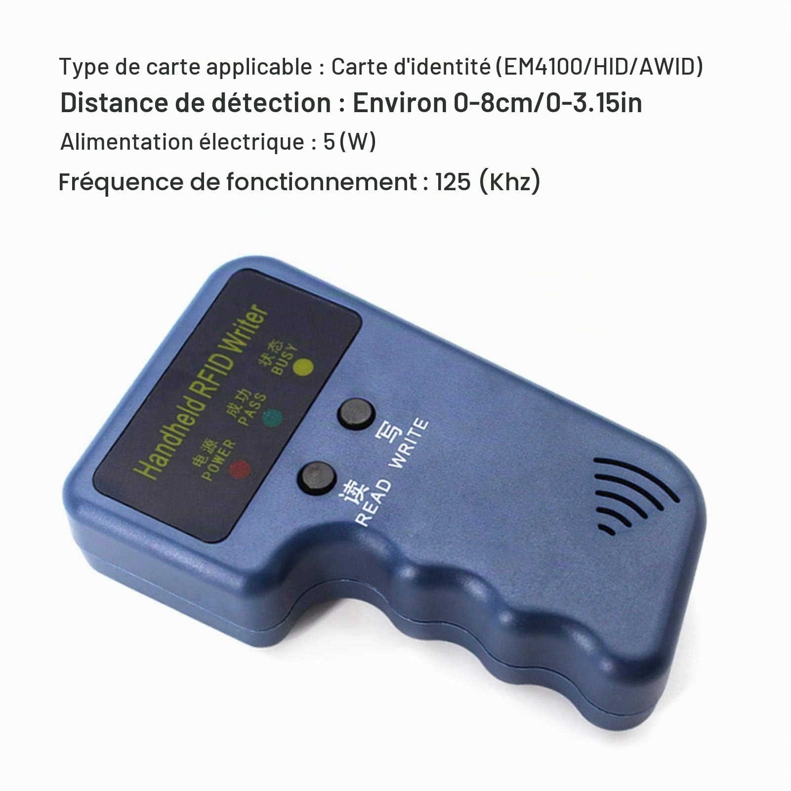 RFID Reader Writer, 125KHz 5W Clé de Poche Key Reader Reader Duplicator Copier ID Reader Reader Writer Programmer with 6 Keychain/6 Card