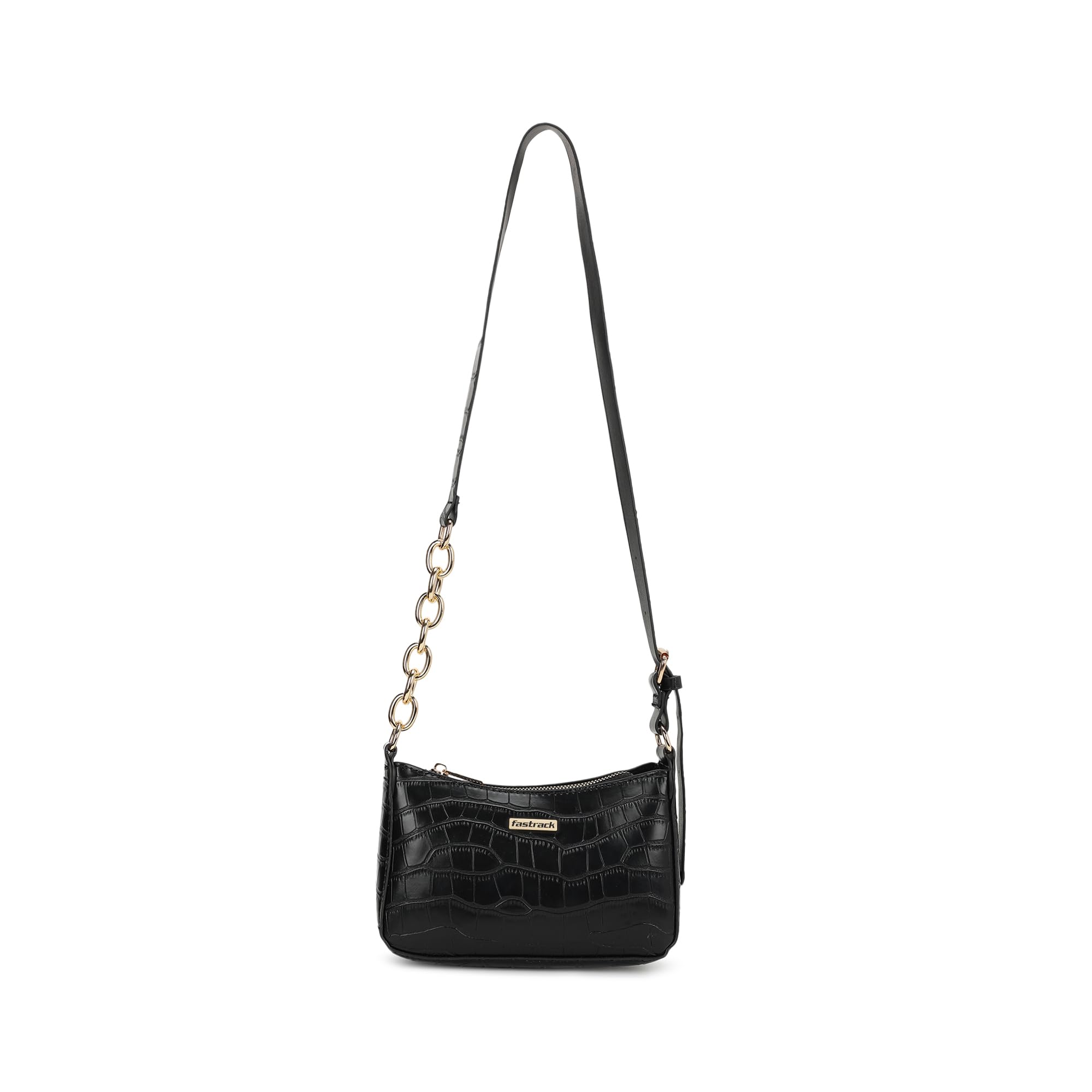 Croco Pattern Shoulder Bag For Women | Faux Leather Shoulder Bag With Golden Chain Strap | Trendy Handbag With Zip Closure and Slip Pocket | Trendy Women Handbags-image-31