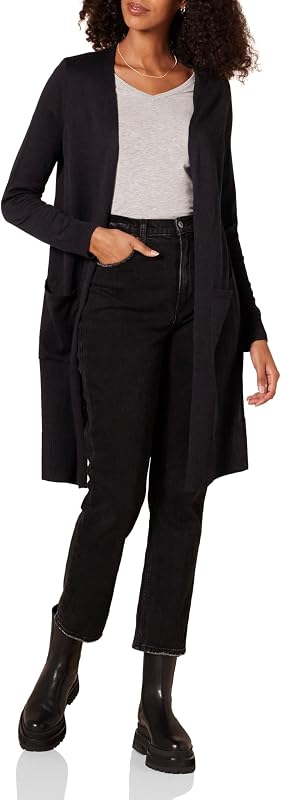 Amazon Essentials Women's Lightweight Longer Length Open-Front Long-Sleeve Cardigan Sweater
