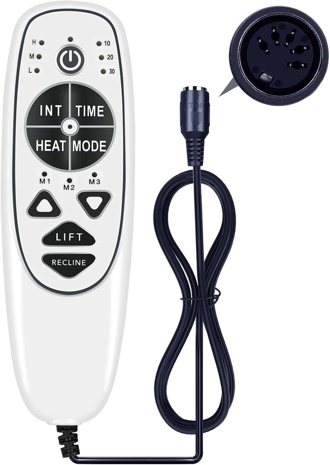New 5 Pin Female Plug DN-34A 9 Button Recliner Remote Controller for Heat Vibration & Up/Down, 3 Vibration Mode & 3 Massage Time Option with 1 USB Charging Port Circuit Board Inside Code DN-34A
