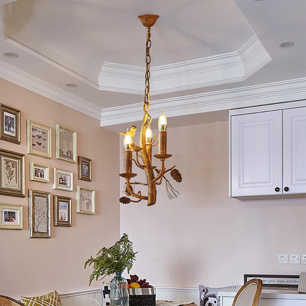 SXWNBIFH American Retro Chandelier Personality Creative Living Room Restaurant Bedroom Clothing Store Cafe Bar Log Cabin Pendant Light (G 3 Lights)
