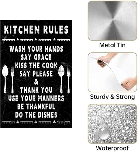 Miniatura 3 de EMOHAT Letrero de metal vintage retro divertido reglas de cocina de aluminio, cartel de hojalata, póster de bares, restaurantes, cocina, cafeterías,