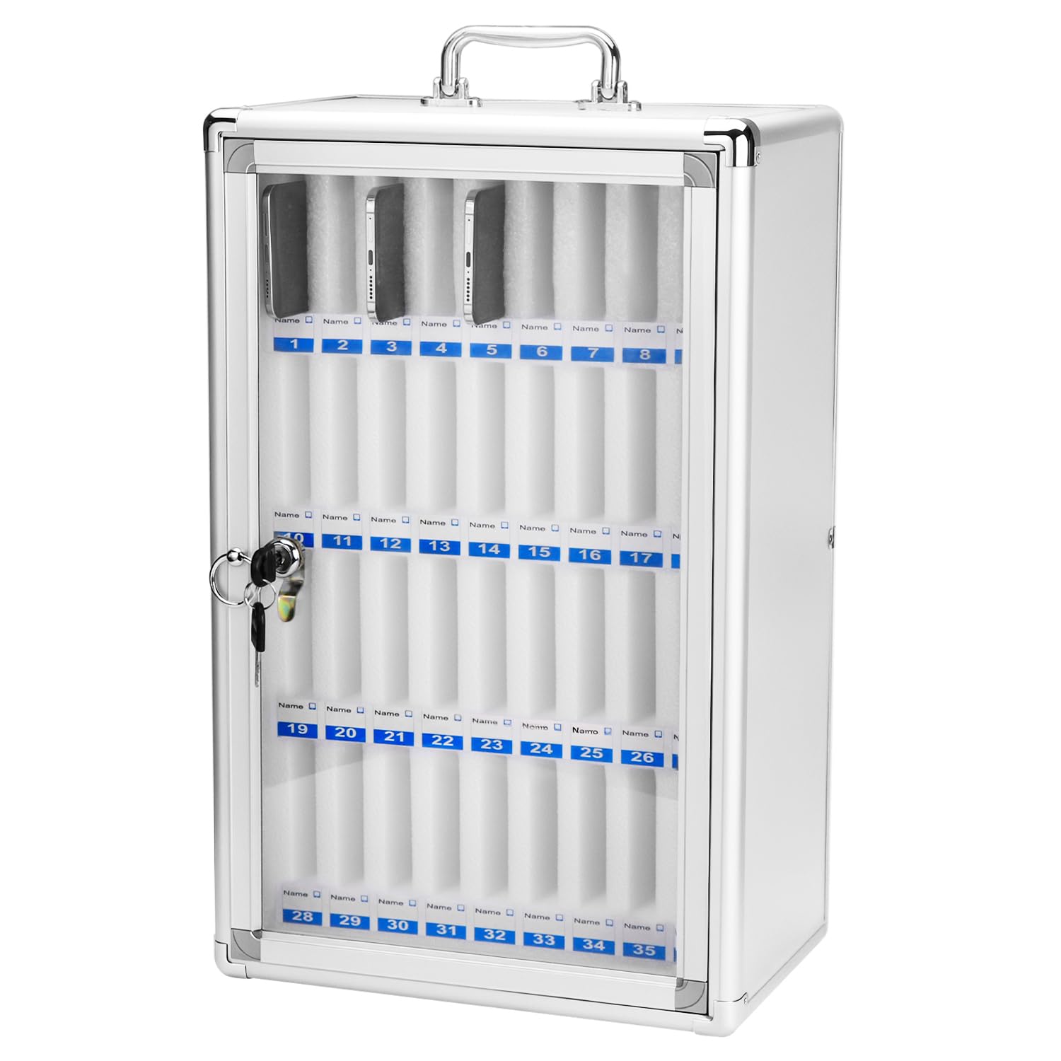 QWORK® gabinete de Almacenamiento para teléfono Celular 36 Ranuras para Montaje en Mesa y Pared, Caja Fuerte para teléfono Celular con Cerradura de Seguridad para escuelas y oficinas