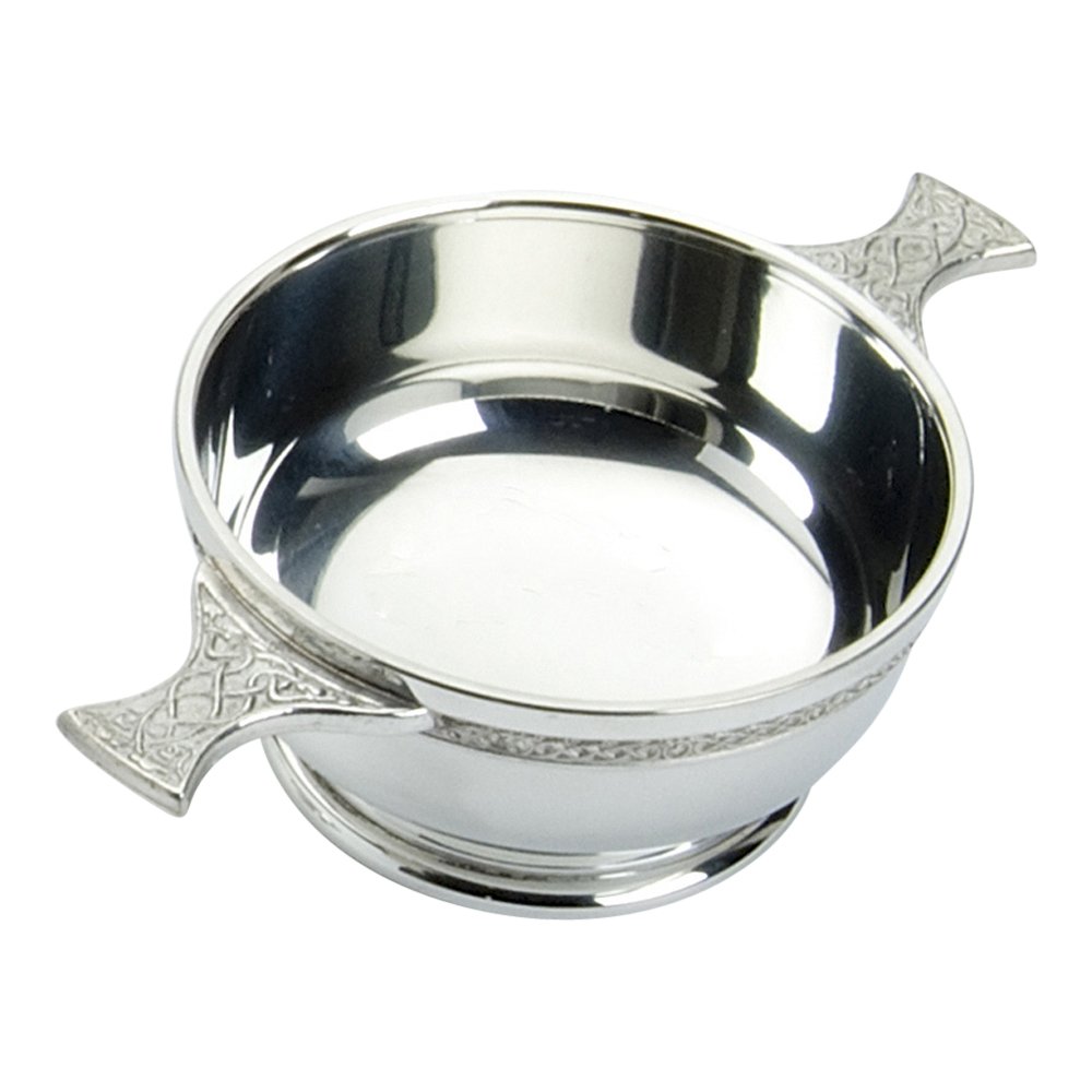 Edwin Blyde & Co Pewter Quaich With Ornate Celtic Wire And Celtic Handles, 4 Inch,