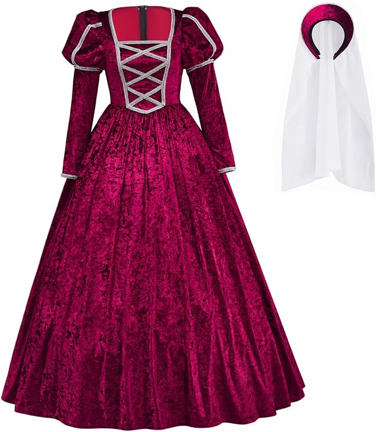Women's Renaissance Tudor Costume Queen Elizabeth Cosplay Dress Velvet Gown