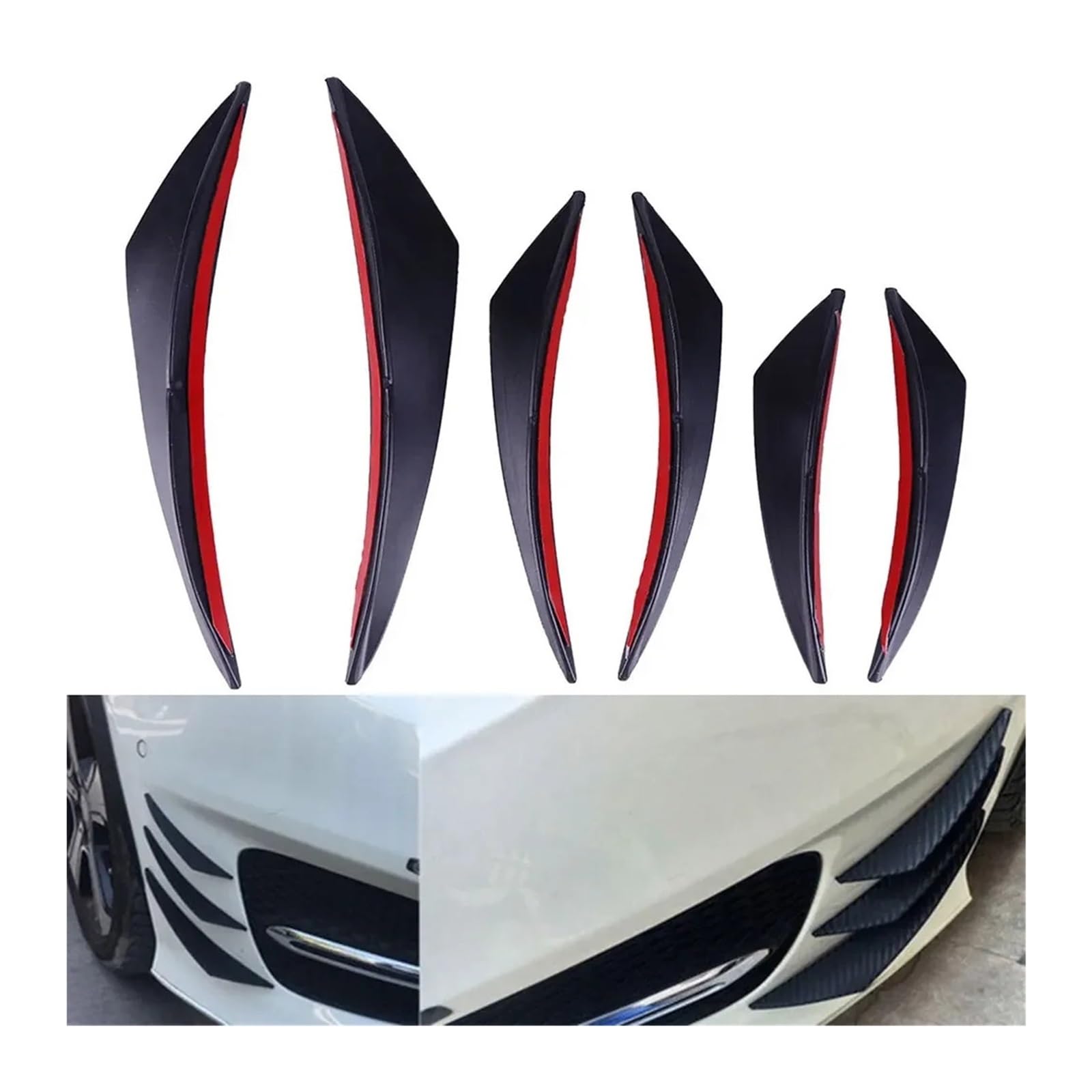 6PCS ブラック カーボンファイバー スタイリング カーアクセサリー 自動車フロントバンパー リップ ラバーフィン スプリッター スポイラー カナード バランス ボディステッカー