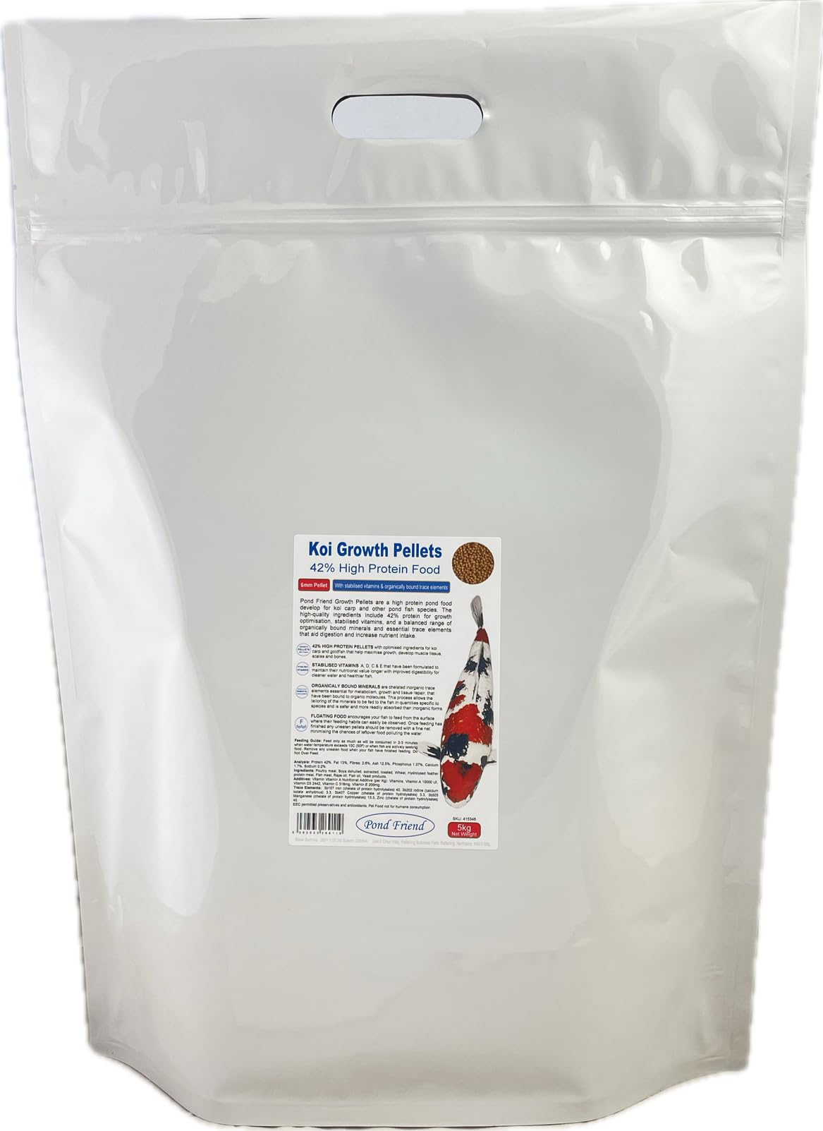 Pond Friend Koi Growth Pellets Floating Fish Food 5kg 6mm Carp & Goldfish High Protien Diet For Fast Growth