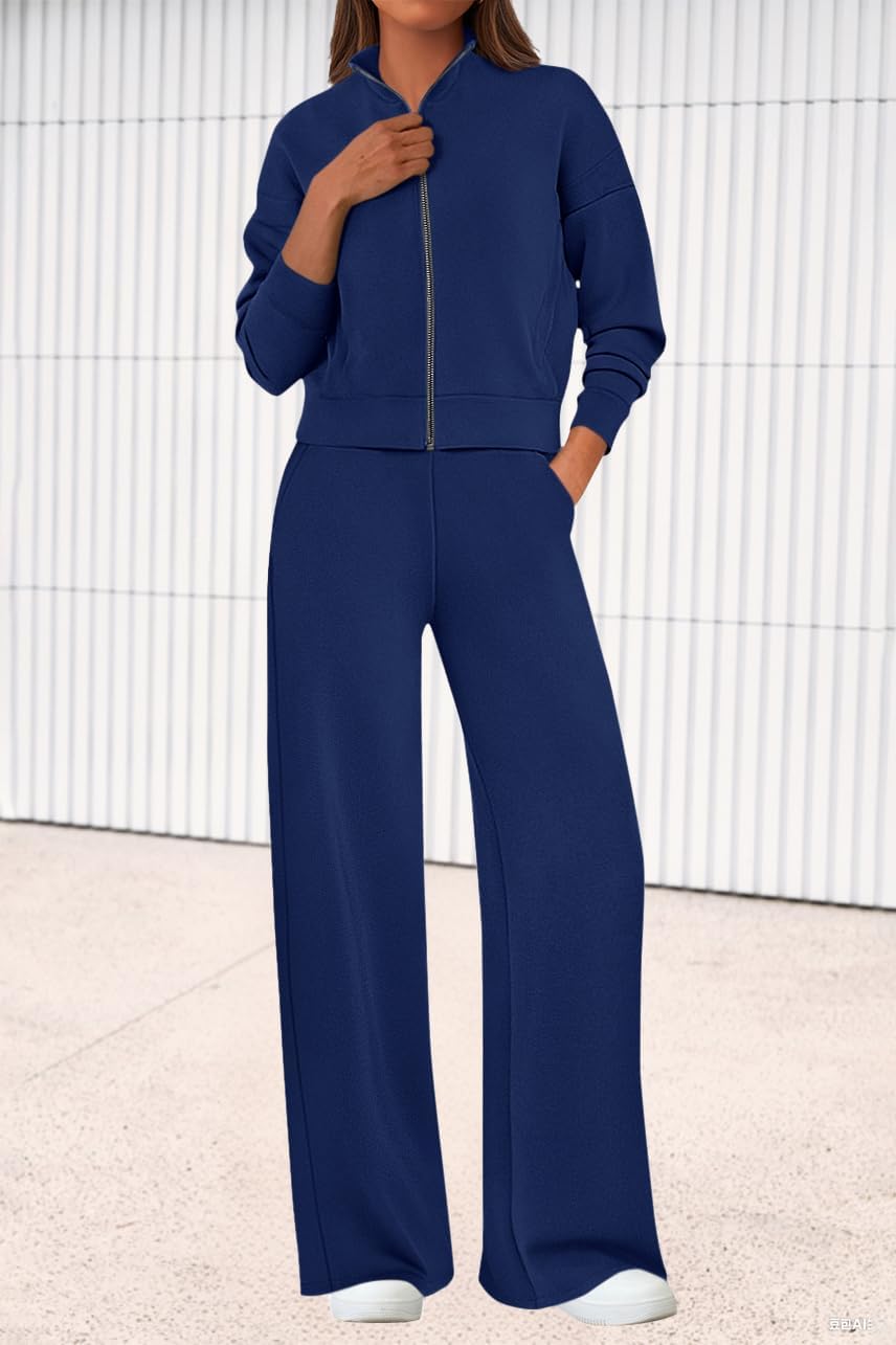 PRETTYGARDEN Women's 2 Piece Outfits Fall Sweatsuits Zip Up Sweatshirt Wide Leg Sweatpants Casual Tracksuit Lounge Sets